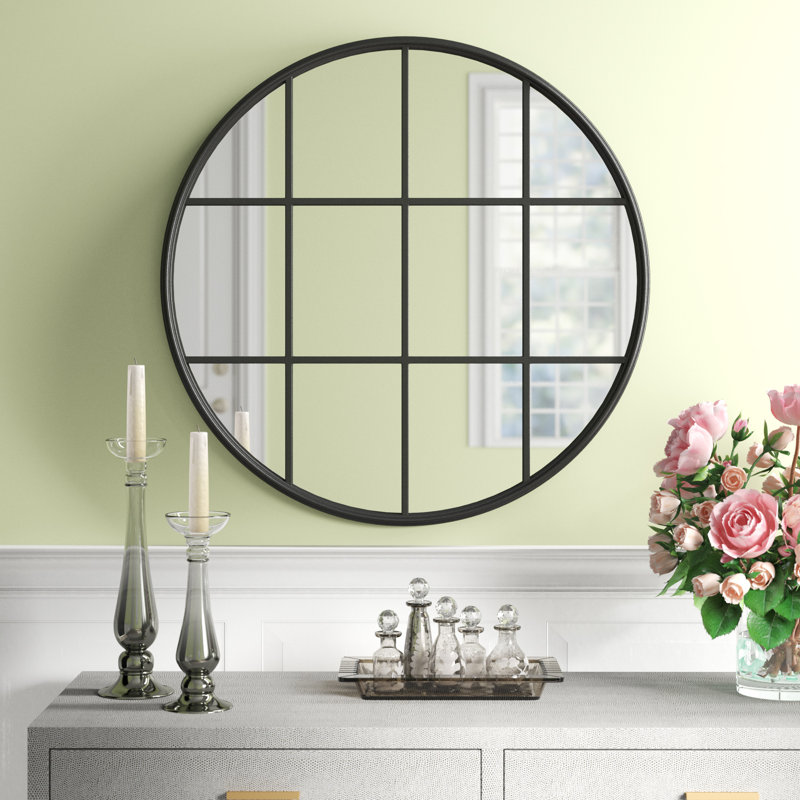 Kaylie Metal Flat Wall Mirror, Black, 28" x 28"