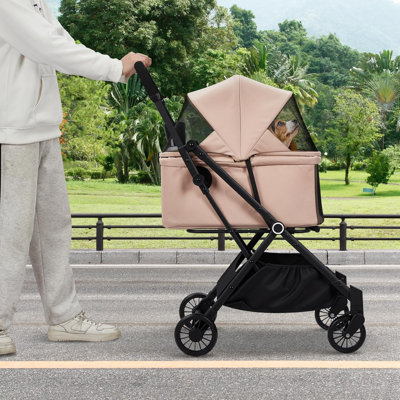 Poussette pour animaux de compagnie à 4 roues pour chats et chiens jusqu'à 50 lb - Poussette légère pliable pour chien avec roulettes pivotantes à 360 °, chalet résistant aux intempéries et panier de rangement
