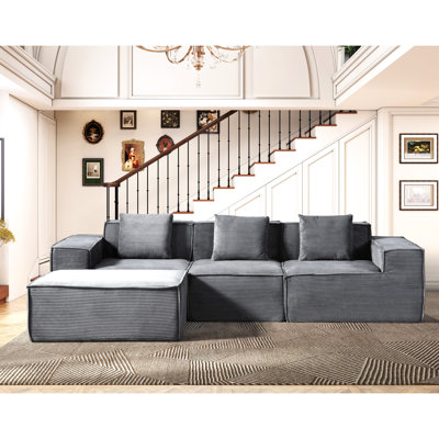 Canapé d'angle convertible en velours côtelé gris foncé, canapé-lit modulable en forme de L avec coussins pour salon - Montage facile, design spacieux, assise confortable et moelleuse, style 6 couleurs gris et