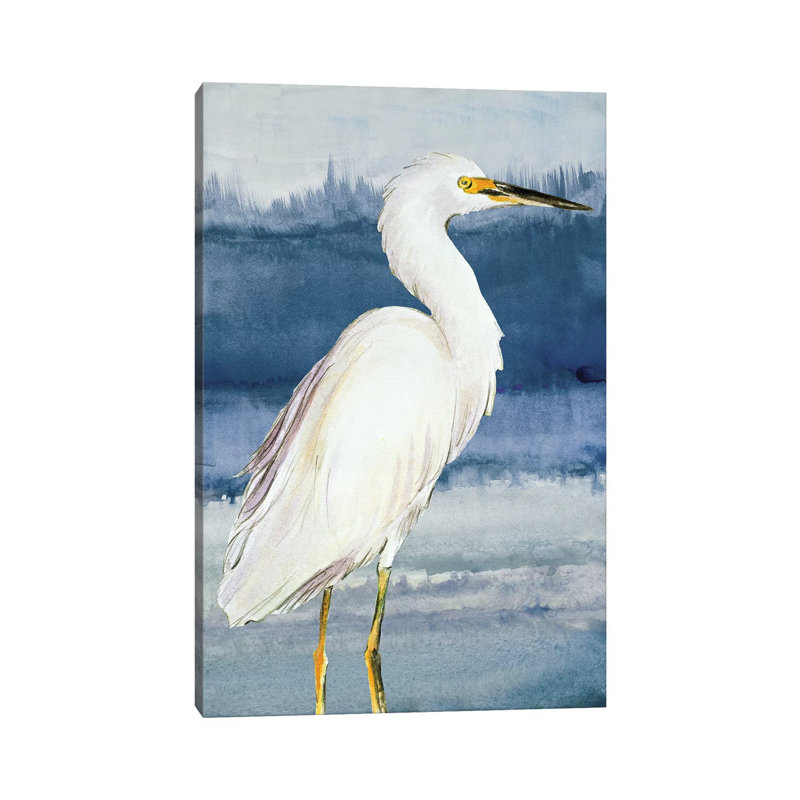 Heron On Blue II by Lanie Loreth - Painting on Canvas, Wrapped Canvas, 20.32 cm H x 30.48 cm W