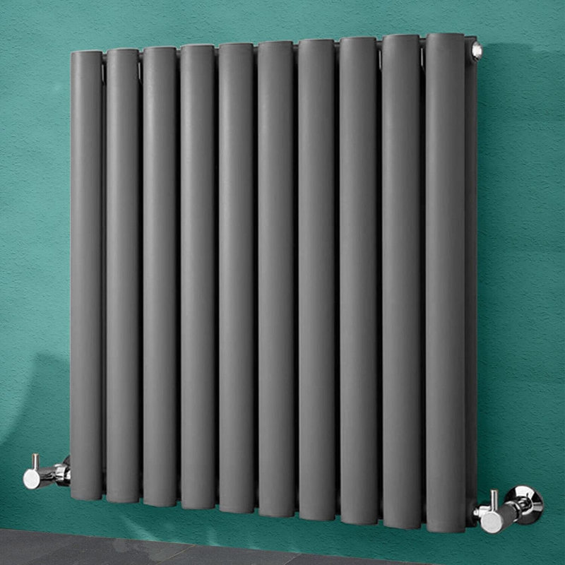 iBathUK Princia Horizontal Double Oval Panel Radiator, 600cm H x 600cm W x 79cm D, Grey