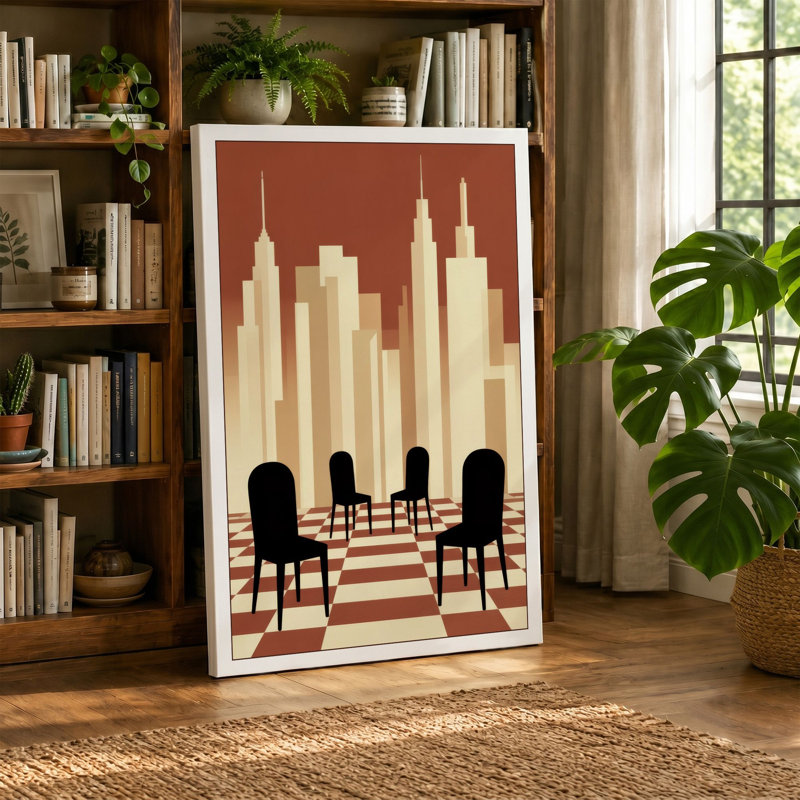 Urban Interior Geometry Art Deco - Wrapped Canvas, 30x20 - 76.2 x 50.8 cm, Ochre Border