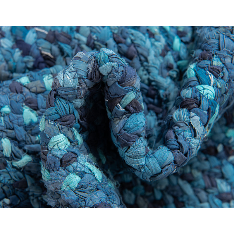 Tapis bleu en coton tressé à la main Panaca, Rectangle 6 pi 1 po x 9 pi