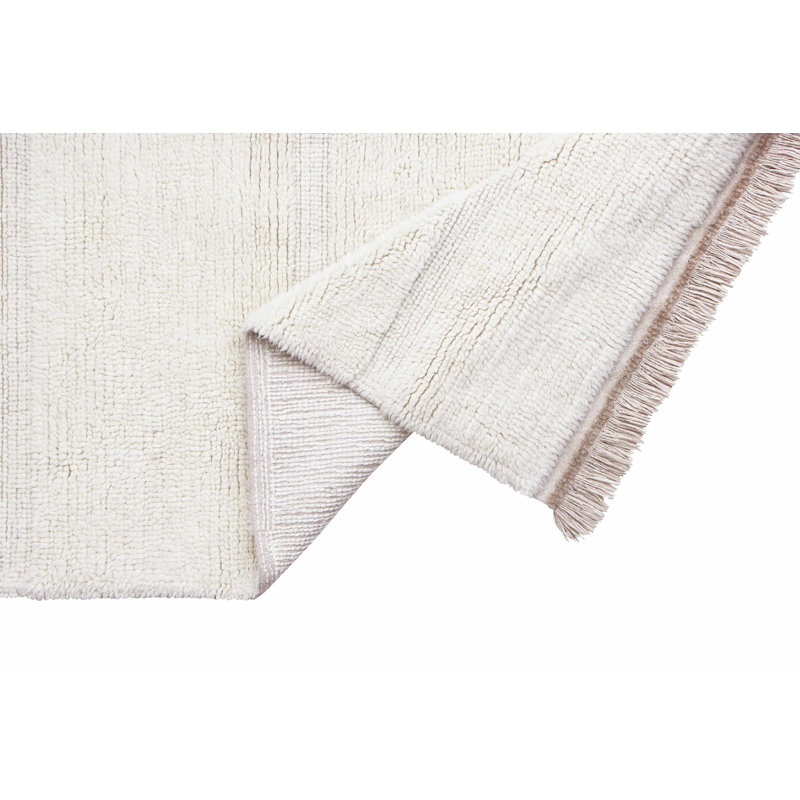Handmade Off-White Wool Tufted Area Rug with Fringe