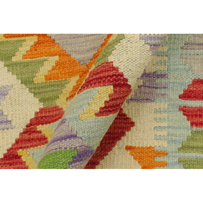 Tapis beige en laine à motif géométrique rectangulaire fait à la main 3 pi 4 po x 4 pi 10 po Kemontez