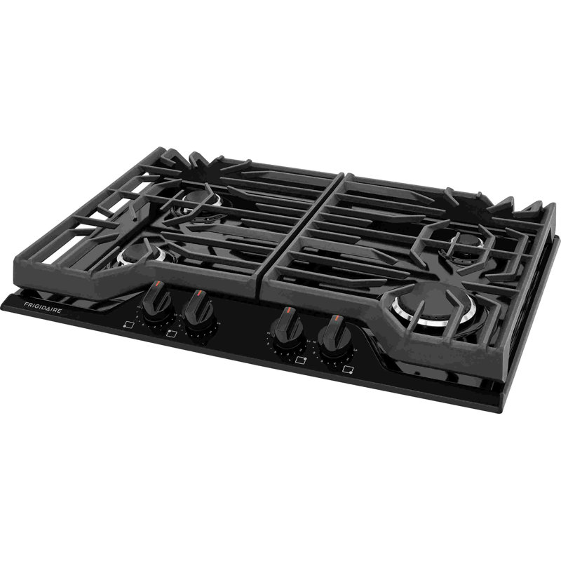 30 Inch Black Cast Iron Gas Cooktop with 4 Burners