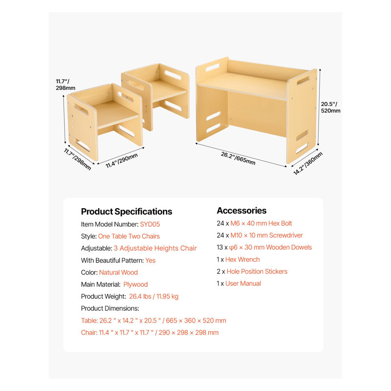 Ensemble de table et chaises pour tout-petits en contreplaqué naturel Montessori
