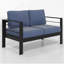 Causeuse de patio en aluminium toutes saisons de 50 po avec coussins bleus épais et structure noire-54453671-54453669