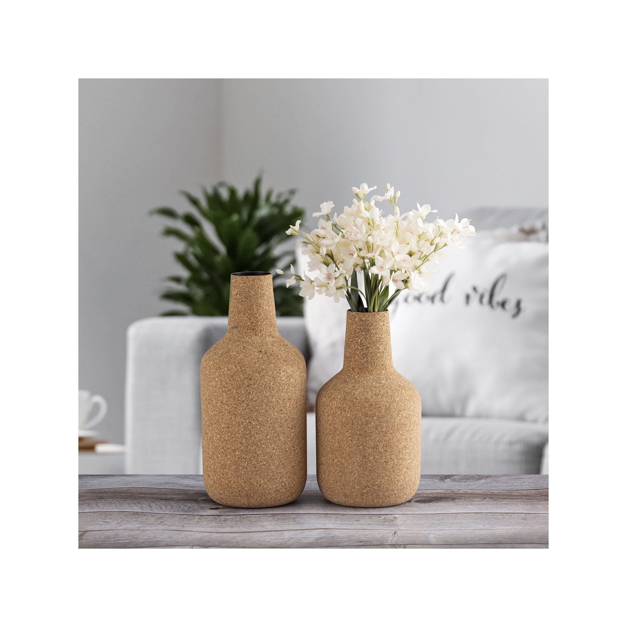 Cork Wrapped Iron Flower Vase Large, 11.25" H x 6" W x 6" D