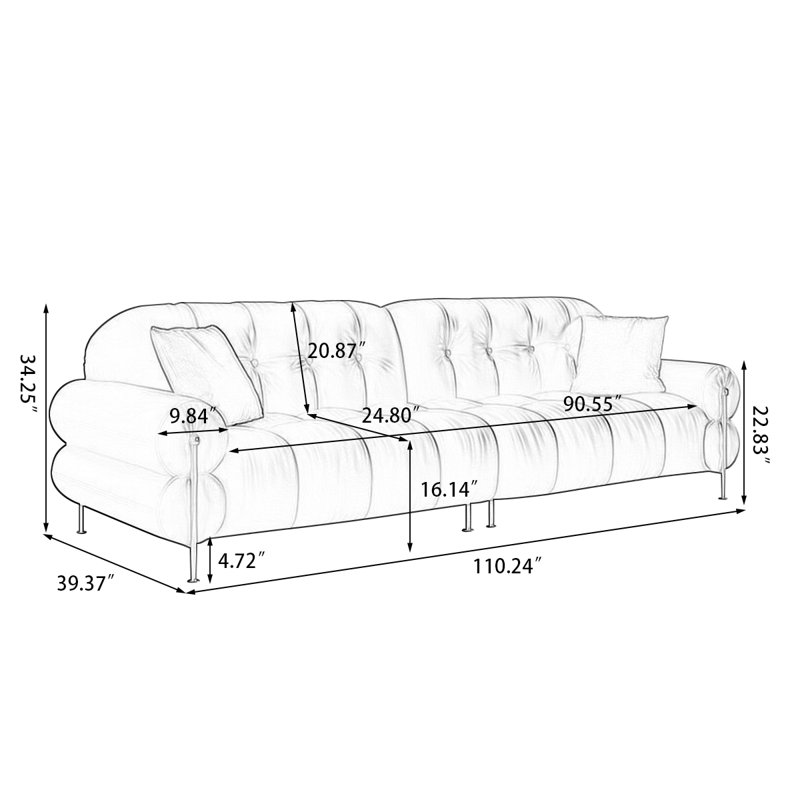 Canapé modulaire en similicuir caramel, Caramel, 34.25" H x 110.24" W x 39.37" D