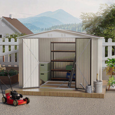 10X8 Feet White Color Outdoor Garden Shed Aluminum Alloy Frame With Hinge Door And Foundation