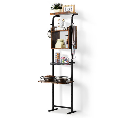 Raised Pet Feeding Station With Storage Shelf - 7 Setting Adjustable Height, Fits Multiple Types Of Dog Bowls, Black Metal And Stable Framework Frame
