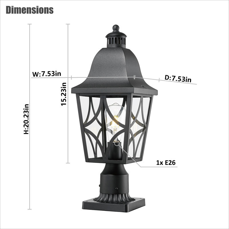 Luminaire sur pied à 1 lumière noire 15,2 po avec abat-jour en verre (ensemble de 2)