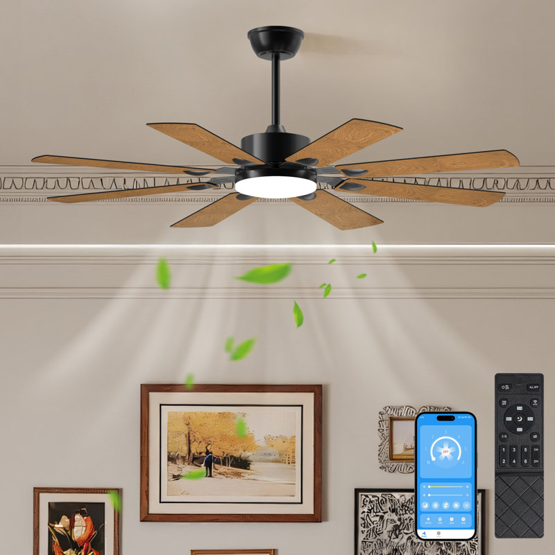 Ventilateur de plafond 52 pouces avec télécommande à DEL 8 pales, 52 po de largeur