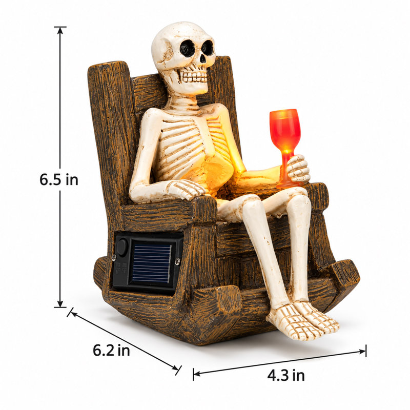 Statue de squelette solaire de 16,5 cm avec lumière DEL chaude