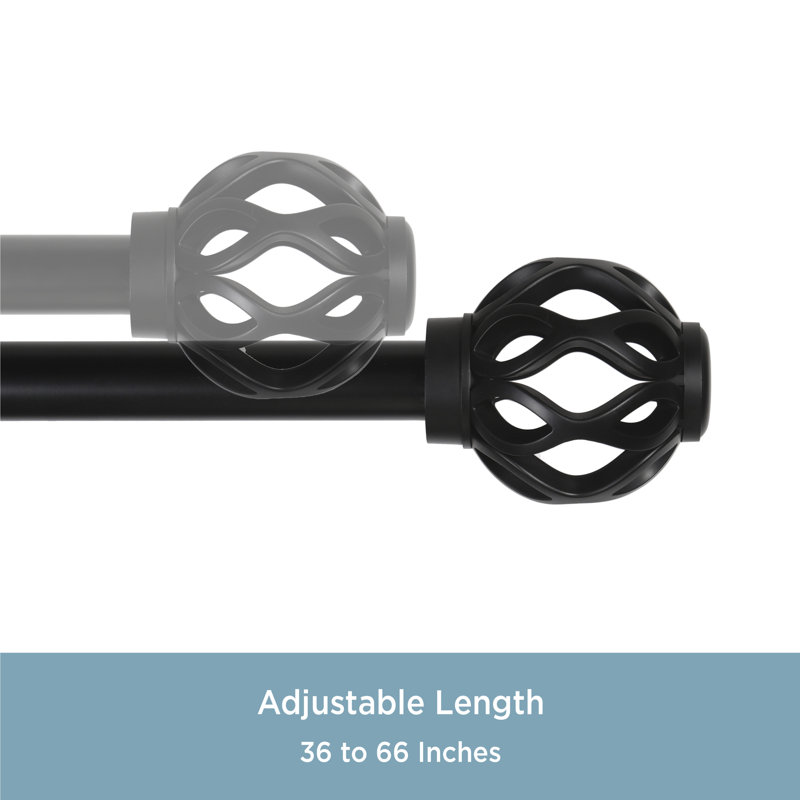 Ashford Matte Black Adjustable Steel Curtain Rod with Decorative Finials