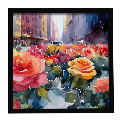 New York Roses in Watercolor Framed Metal Print