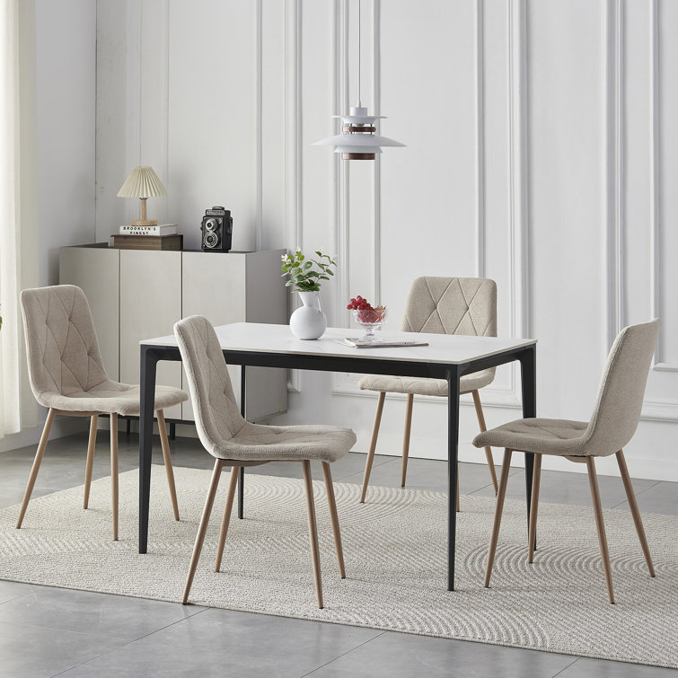 49cm H Linen Upholstered Side Chair in Beige