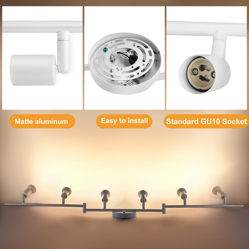 6 Light Track Lighting Fixture, GU10 Rotatable Heads