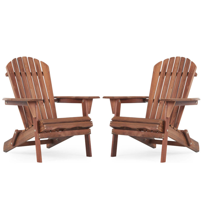 Wooden Outdoor Folding Adirondack Chair Set, Half-Assembled For Easy Setup, Perfect For Patio And Garden Relaxation, Natural