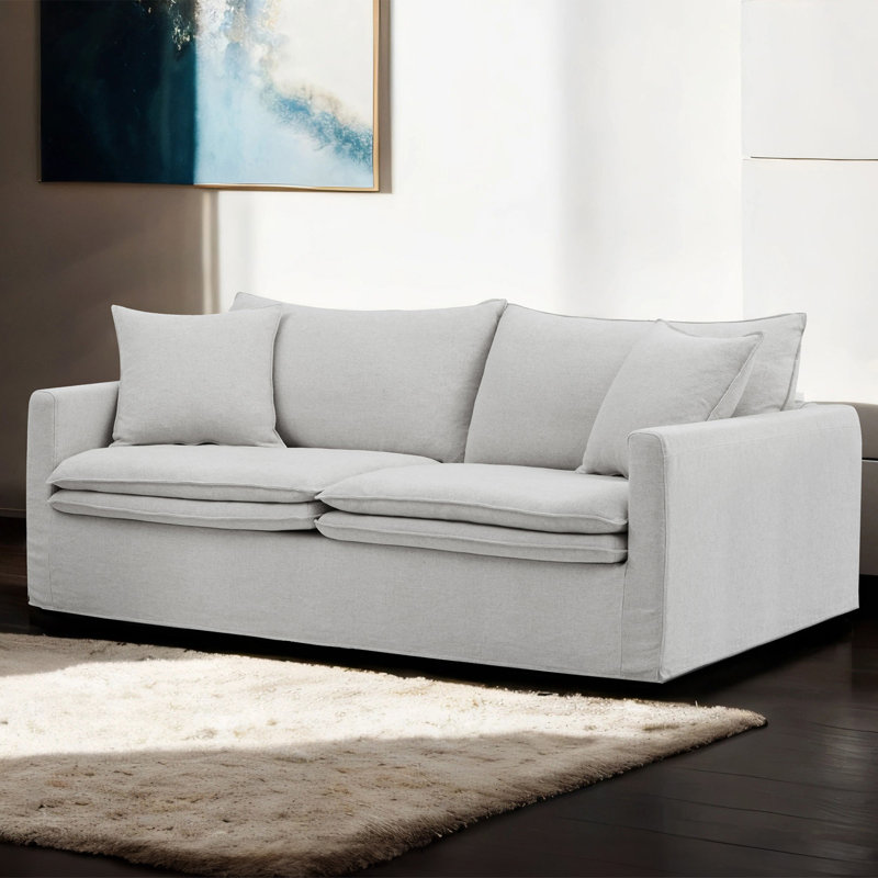 84" W Transitional Sofa, Light Gray, Light Gray
