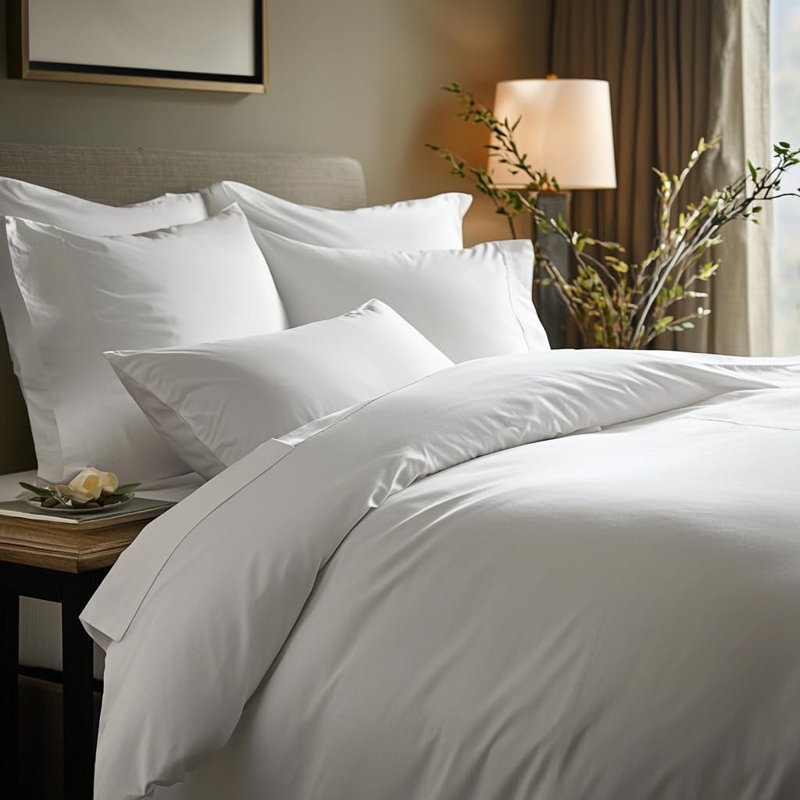 Housse de couette en coton Tencel, Blanc brillant, Housse de couette pour grand lit + 2 taies décora