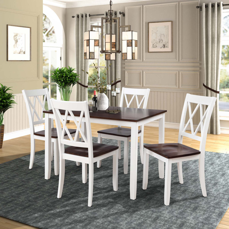 Ensemble de salle à manger de cinq pièces, Blanc, Brun / Blanc