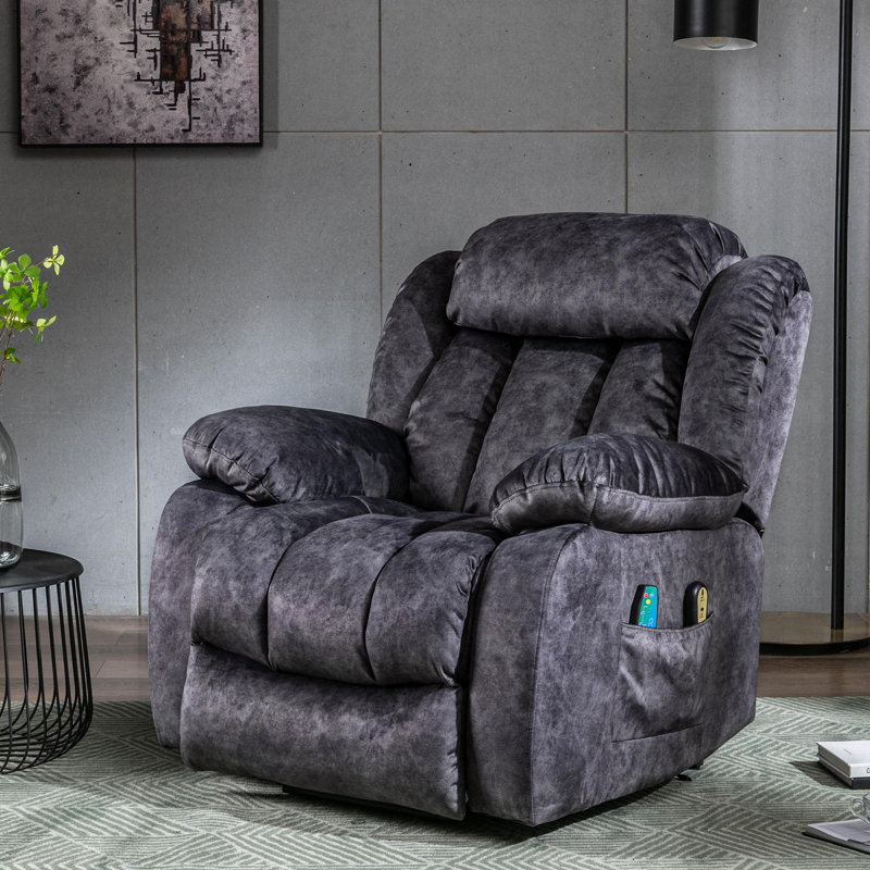 Northchase 96cm Wide Velvet Lift Assist Standard Recliner with Massager, Grey