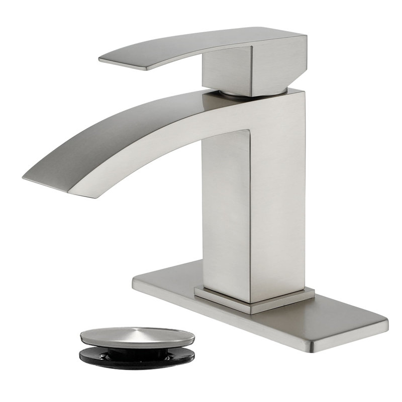 Single Hole Waterfall Bathroom Faucet With Drain Assembly Single Handle Bathroom Sink Faucets Modern Stainless Steel Bathroom Vanity Mixer Taps With Deck Plate