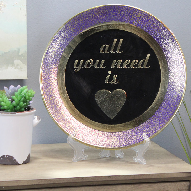 Assiette décorative en laiton Akash All You Need is Love, Mauve