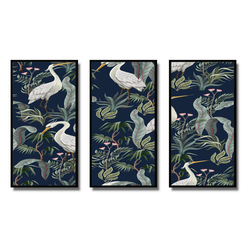 Chinoiserie avec oiseaux et pivoines VII - ensemble d'art mural sur toile traditionnel encadré de 3, H 20 po x l 36 po