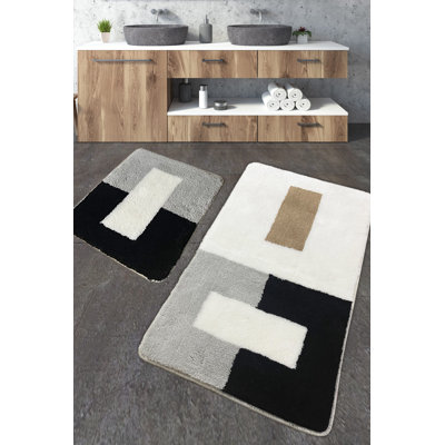 Ensemble de tapis de bain en acrylique fait à la main (2 pièces), antibactérien et antidérapant | Grand 23,6 x 39,4 pouces et petit 19,7 x 23,6 pouces | 100% acrylique, 1,5 lb / pi² | Lavable à la machine, idéal pour la sécurité et le confort de la salle de bain