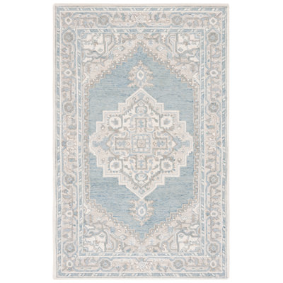 Oriental Handmade Tufted Wool Area Rug in Light Blue/Ivory