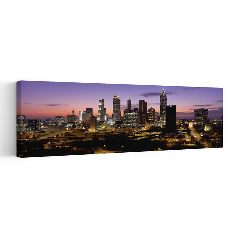 Skyline At Dusk Cityscape Skyline City Atlanta Georgia USA 1 Piece Wrapped Canvas Panoramic Wall Art, 30.48 cm H x 91.44 cm W