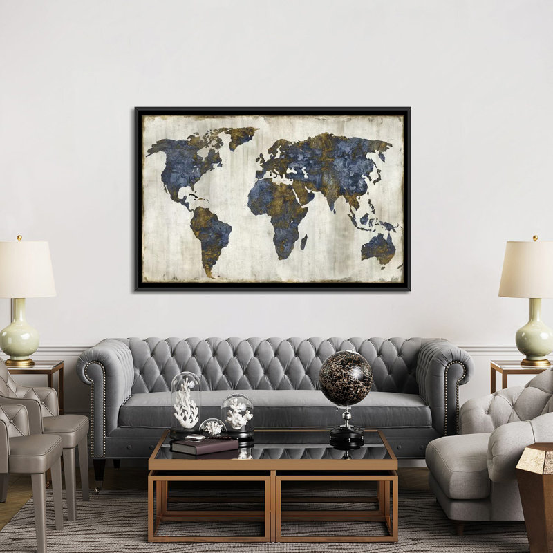 «The World I», impression sur toile, H 40 po x l 60 po x P 1,5 po, Toile avec cadre noir, Pas de tapis