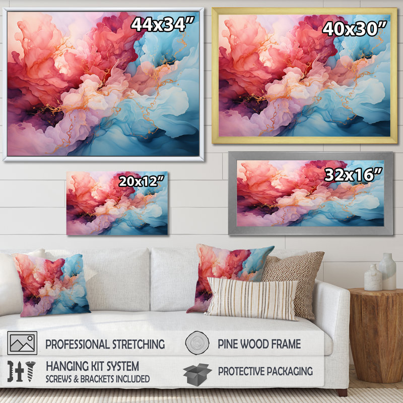 «Clouds Storm», encre liquide, paysage, impressions sur toile, H 24 po x l 32 po x P 1 po, Cadre flottant doré
