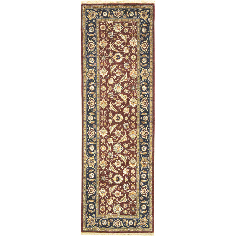 Hand Knotted Oriental Area Rug in Black/Navy/Red, Runner 2'6" x 22'