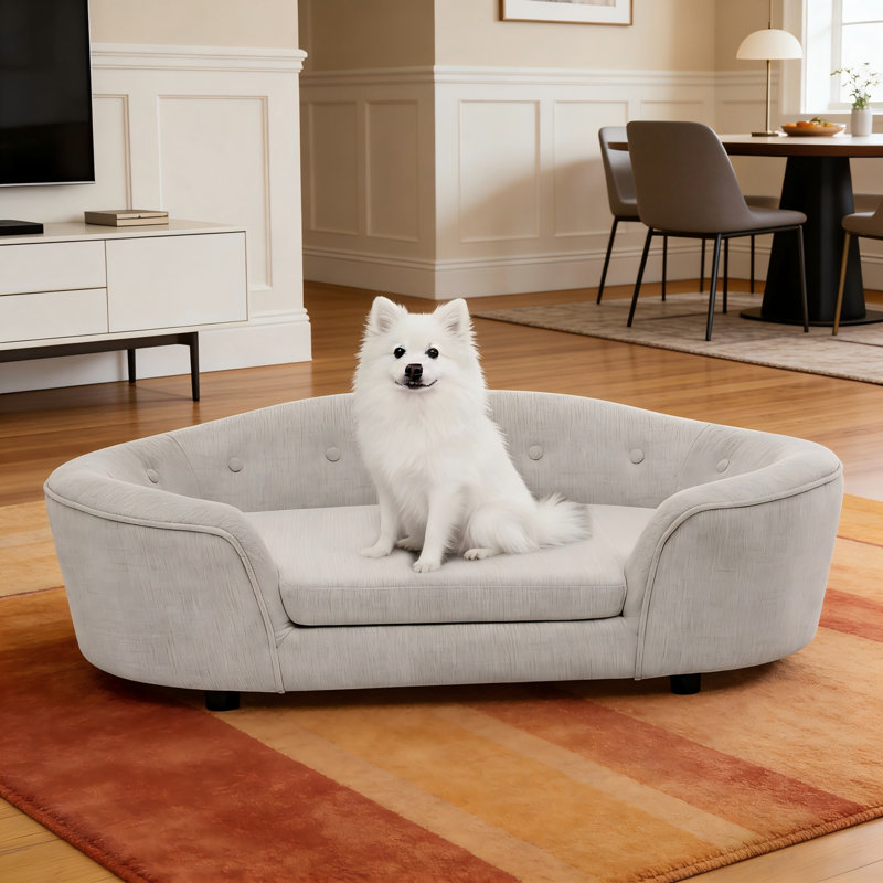 Canapé pour chien, canapé en lin surdimensionné pour chien beige avec dossier capitonné, Beige