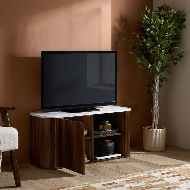 The Vermeer Collection Fluted Small TV Unit - for Tv's up to 49" - 110cm Width TV Stand, Dark Brown Wood