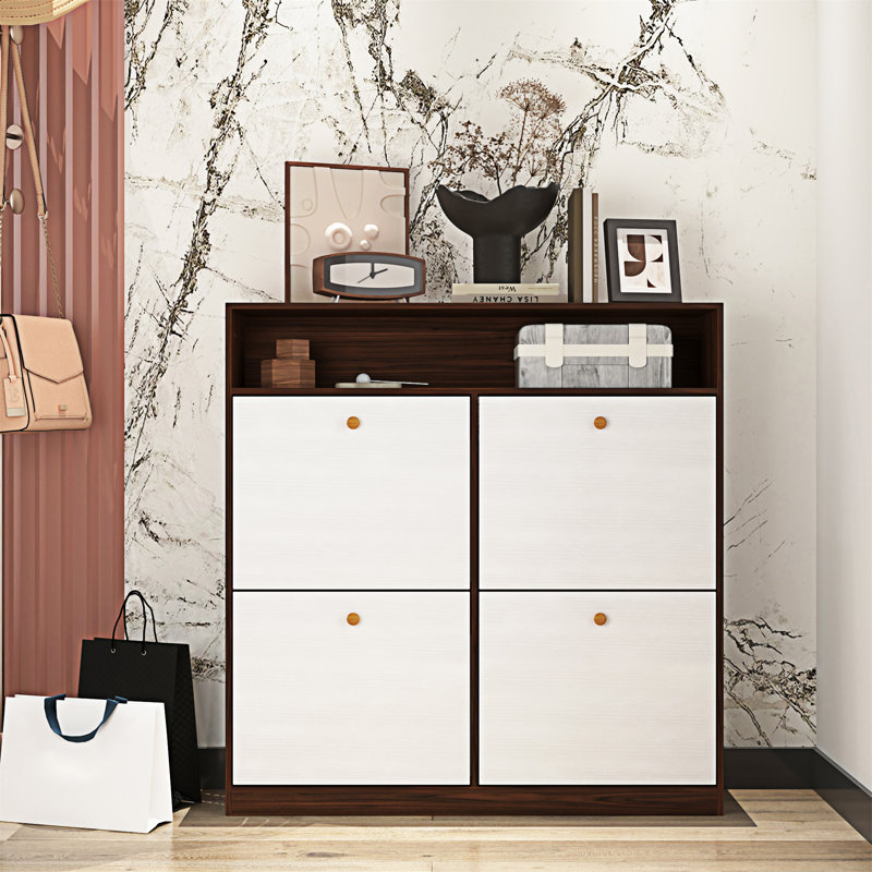 Armoire à chaussures avec 4 tiroirs rabattables, Noyer