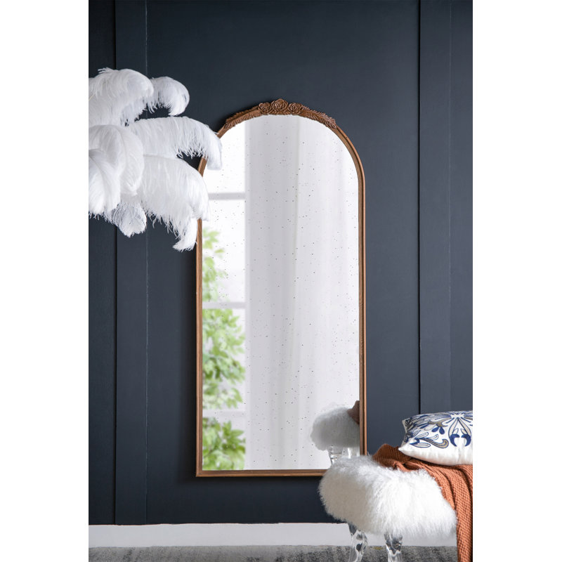 Cadre de miroir antique rose sculpté à la main 30 "x 65", Brun
