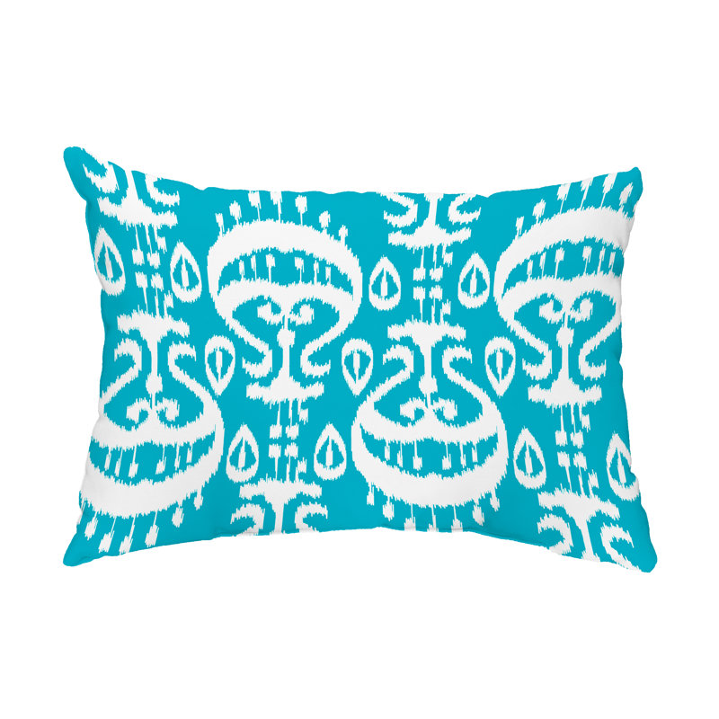 Ikat Outdoor Reversible Throw Pillow, Turquoise