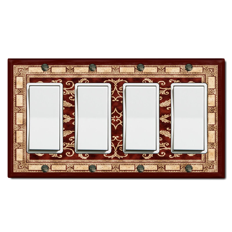 Élégant tapis rouge beige à motif de tapis à 4 bandes