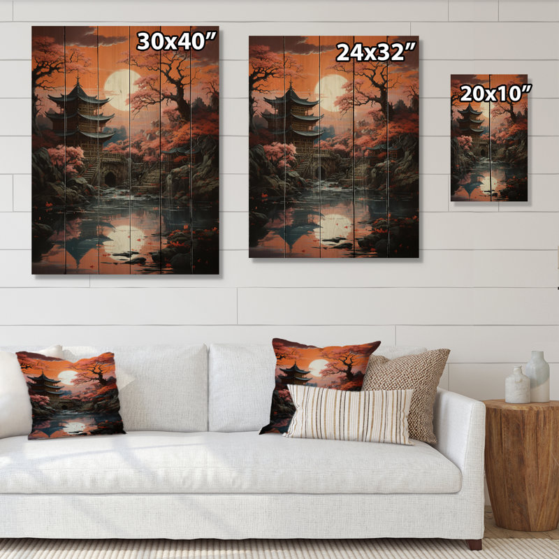 «Japon Art Shrine at Twilight II», reproduction sur bois sans cadre, H 32 po x l 24 po x P 0,78 po