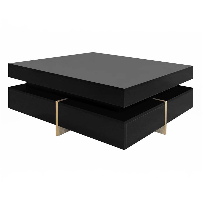 Table basse haute brillance avec 4 tiroirs, Noir