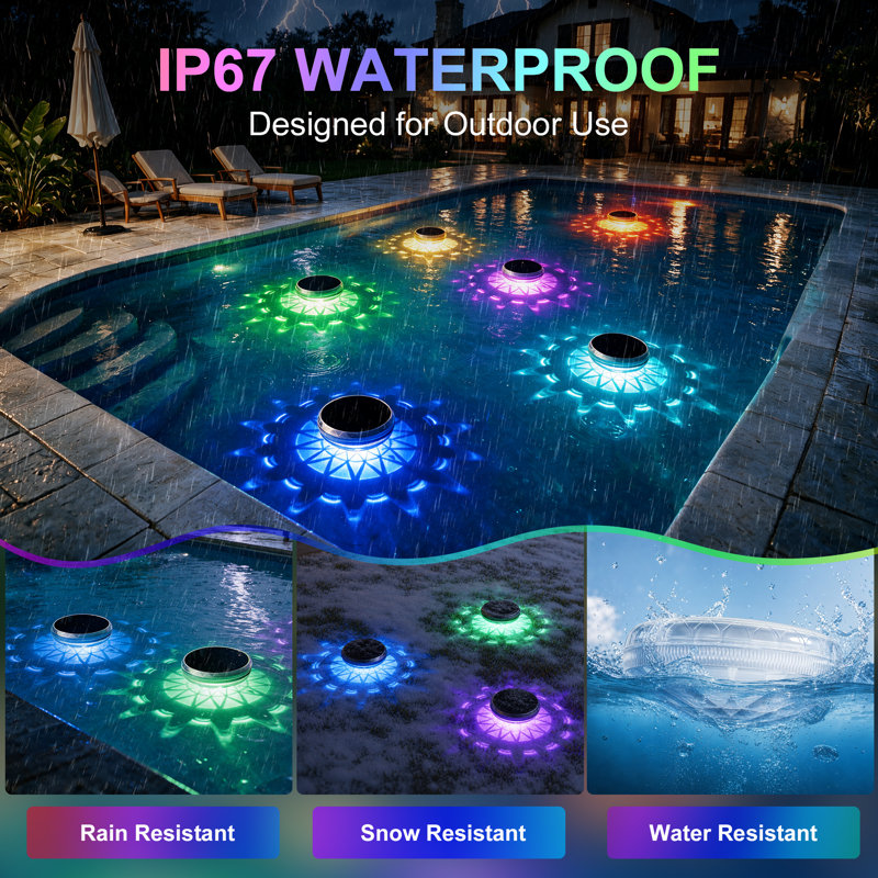 1-Pack Solar-Powered Floating Pool Light with Remote, 4.3" RGB LED Pool Light with 3 Dynamic & 9 Static Modes, 4/6/8-Hour Timer, IP67 Waterproof