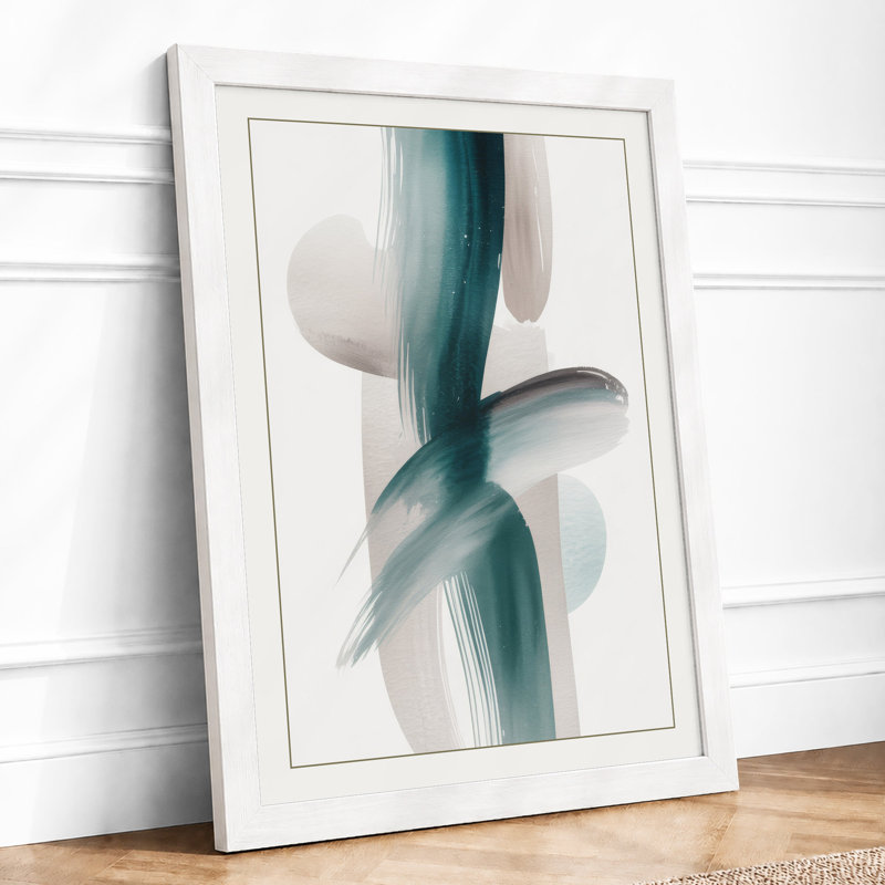 Flowing Teal Forms Abstract - Print, A4 - 29.7 x 21.0 cm, White
