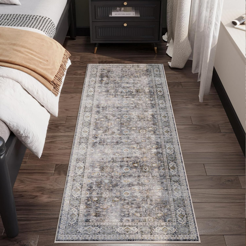 Tapis de cuisine floraux lavables, Runner 2'6" x 8', Gris