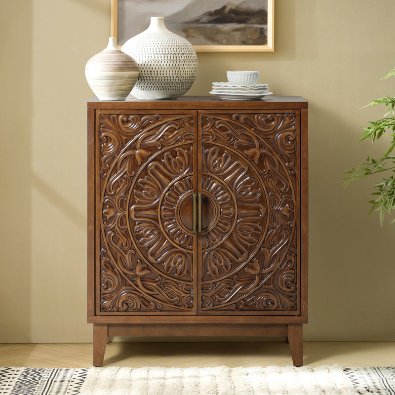 Hayter 30''W Distressed Finish Hidden Drawer Accent Cabinet, Walnut