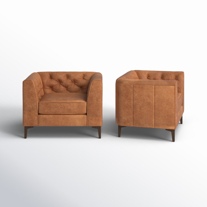Essex Full-Grain Genuine Italian Leather Lounge Chair, Cognac Tan Genuine Leather